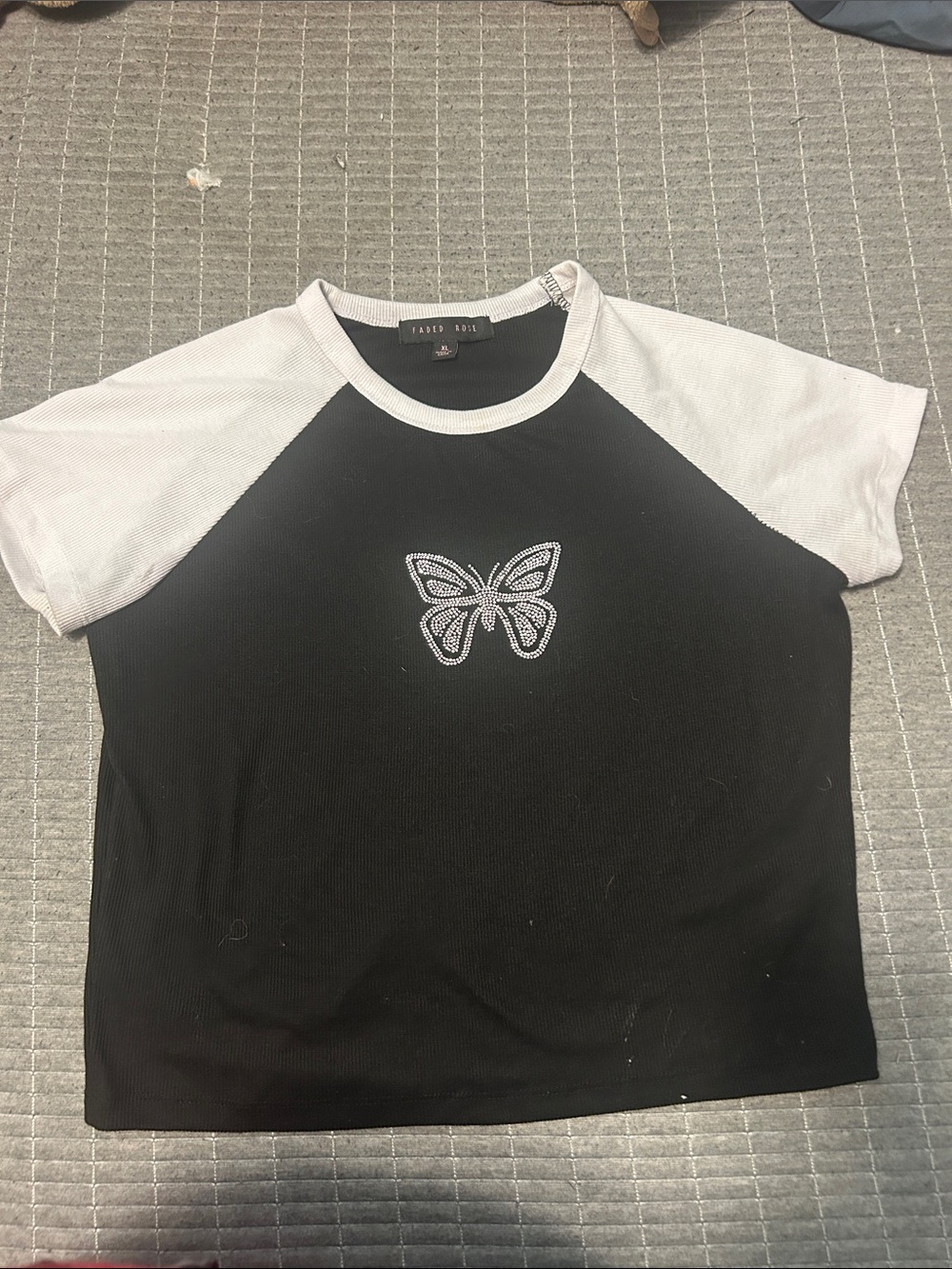 Short sleeve rhinestoned butterfly tee